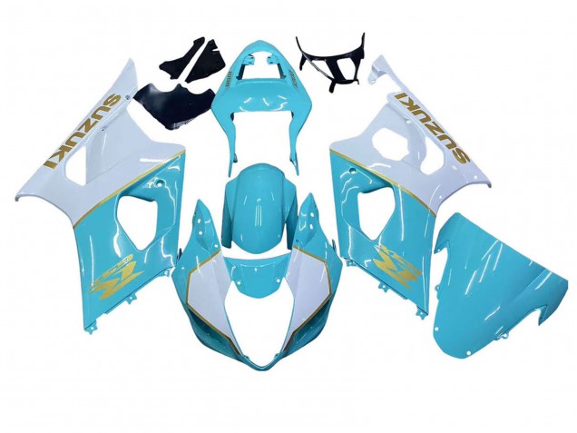 Suzuki GSXR 1000 Motorrad Verkleidung 2003-2004 - Weiss Hellblau Gold