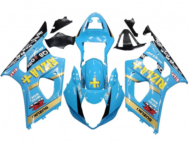 Suzuki GSXR 1000 Motorrad Verkleidung 2003-2004 - Hellblau Gelb Schwarz Rizla Motul