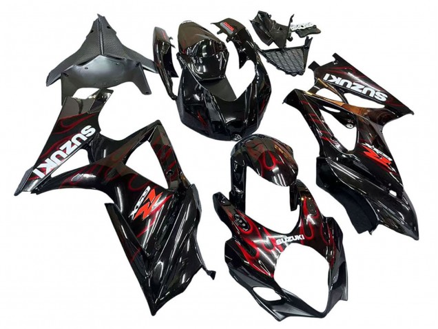 Suzuki GSXR 1000 Motorrad Verkleidung 2007-2008 - Schwarz Rot Flamme