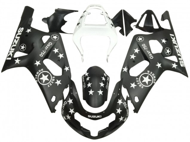 Suzuki GSXR 600 / GSXR 750 Motorrad Verkleidung 2001-2003 - Glanzendes Schwarz Weiss Stern