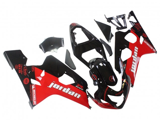 Suzuki GSXR 600 / GSXR 750 Motorrad Verkleidung 2004-2005 - Glanzendes Schwarz Rot Jordan Michelin
