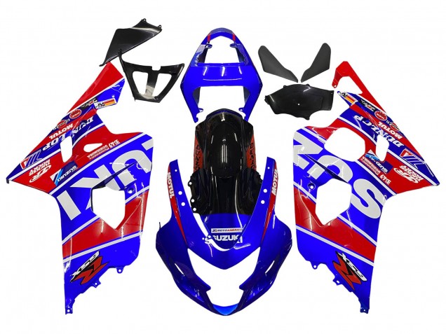 Suzuki GSXR 600 / GSXR 750 Motorrad Verkleidung 2004-2005 - Blau Rot Schwarz Motul Dunlop