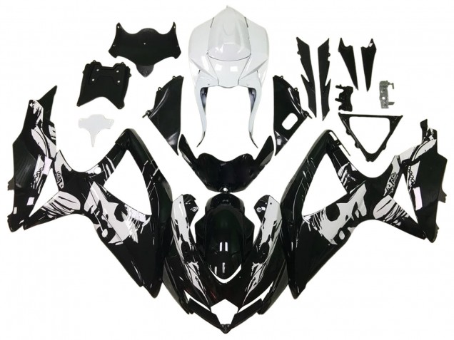 Suzuki GSXR 600 / GSXR 750 Motorrad Verkleidung 2006-2007 - Glanzendes Schwarz Weiss