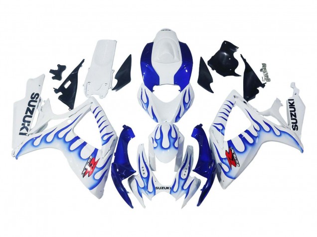 Suzuki GSXR 600 / GSXR 750 Motorrad Verkleidung 2006-2007 - Weiss Blau Flamme