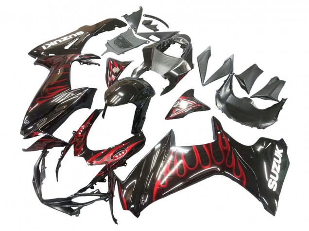 Suzuki GSXR 600 / GSXR 750 Motorrad Verkleidung 2011-2024 - Glanzendes Schwarz Rot Flamme