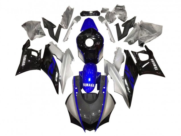 Yamaha YZF R3/R25 Motorrad Verkleidung 2019-2021 - Silber Blau Schwarz Carbonfaser Stil
