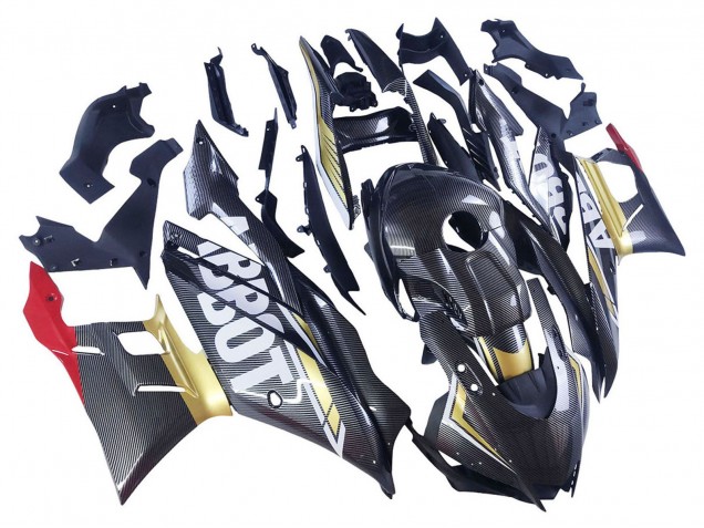 Yamaha YZF R3/R25 Motorrad Verkleidung 2022-2024 - Schwarzer Carbonfaser Stil Goldrot ABBOT