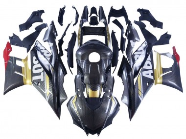 Yamaha YZF R3/R25 Motorrad Verkleidung 2022-2024 - Schwarzer Carbonfaser Stil Goldrot ABBOT