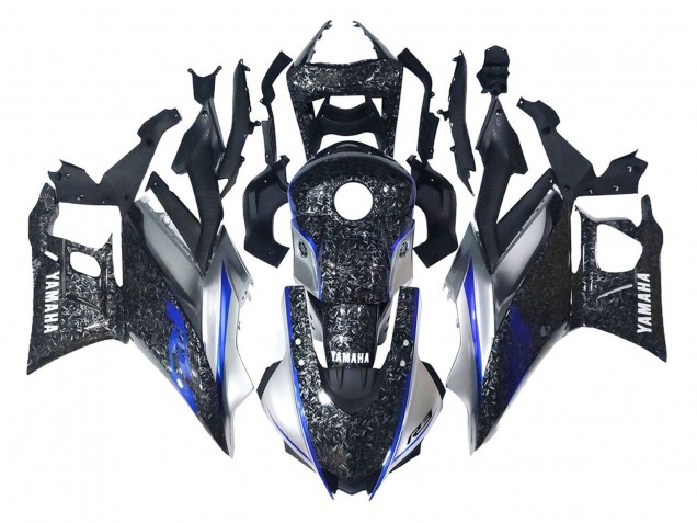 Yamaha YZF R3/R25 Motorrad Verkleidung 2022-2024 - Marble Schwarz Silber Blau Geschmiedet Carbonfaser Stil