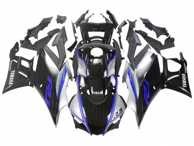 Yamaha YZF R3/R25 Motorrad Verkleidung 2022-2024 - Silber Blau Glanzendes Schwarz