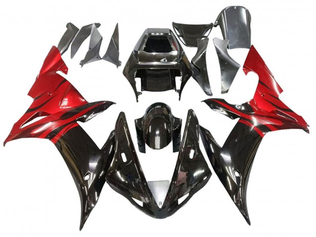 Yamaha YZF 1000 R1 Motorrad Verkleidung 2002-2003 - Glanzendes Schwarz Rot Flamme