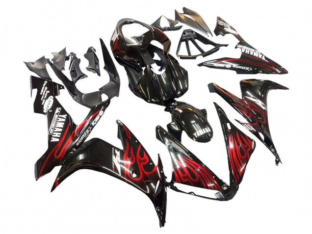 Yamaha YZF 1000 R1 Motorrad Verkleidung 2004-2006 - Glanzendes Schwarz Rot Flamme
