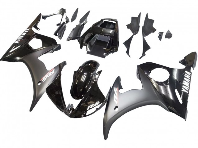 Yamaha YZF R6 Motorrad Verkleidung 2003-2004 - Glanzendes Schwarz Matt Schwarz Weiss Aufkleber