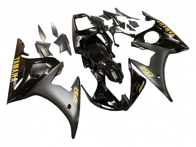 Yamaha YZF R6 Motorrad Verkleidung 2003-2004 - Glanzendes Schwarz Matt Schwarz Gold Aufkleber