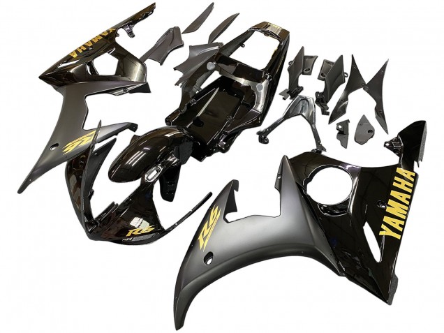 Yamaha YZF R6 Motorrad Verkleidung 2003-2004 - Glanzendes Schwarz Matt Schwarz Gold Aufkleber