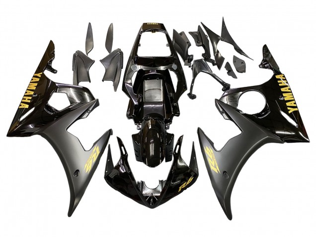 Yamaha YZF R6 Motorrad Verkleidung 2003-2004 - Glanzendes Schwarz Matt Schwarz Gold Aufkleber