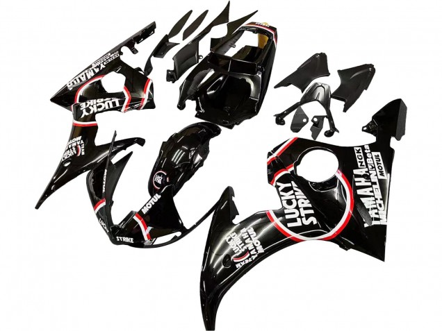 Yamaha YZF R6 Motorrad Verkleidung 2003-2004 - Glanzendes Schwarz Rot Weiss Lucky Strike Motul