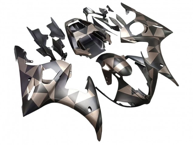 Yamaha YZF R6 Motorrad Verkleidung 2003-2004 - Grau Matt Schwarz Geometric