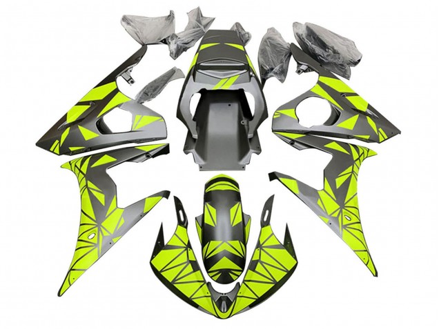 Yamaha YZF R6 Motorrad Verkleidung 2003-2004 - Neon Grun Matt Schwarz Geometric
