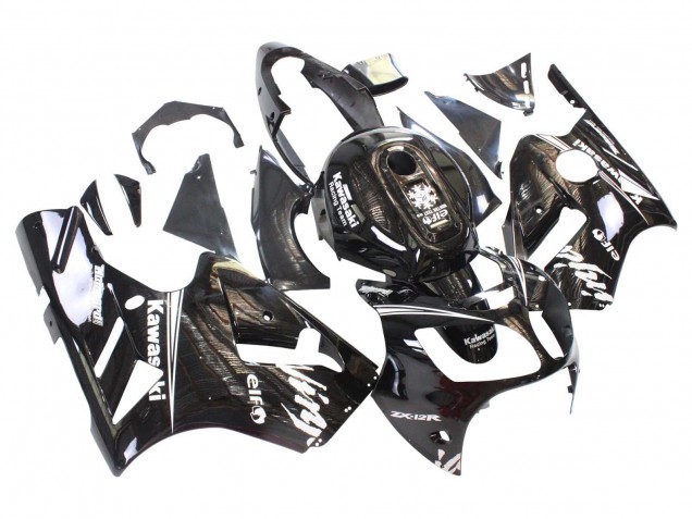 Kawasaki ZX12R Motorrad Verkleidung 2000-2001 - Glanzendes Schwarz Weiss Elf Schnee