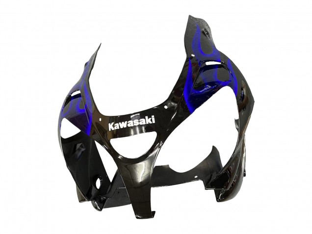 Kawasaki ZX9R Motorrad Verkleidung 2000-2001 - Glanzendes Schwarz Blau Flamme Weiss