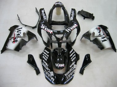 Kawasaki ZX9R Motorrad Verkleidung 2000-2001 - Glanzendes Schwarz Weiss West