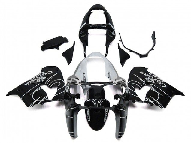 Kawasaki ZX9R Motorrad Verkleidung 2000-2001 - Glanzendes Schwarz Weiss Corona Extra