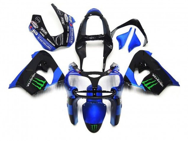 Kawasaki ZX9R Motorrad Verkleidung 2002-2003 - Blau Schwarz Grun Monster