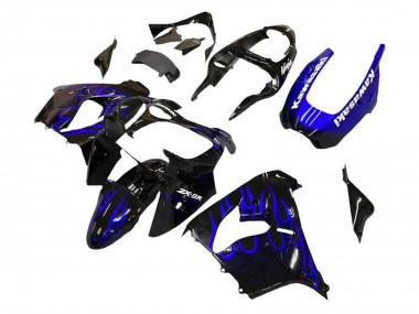 Kawasaki ZX9R Motorrad Verkleidung 2002-2003 - Schwarz Weiss mit blauer Flamme