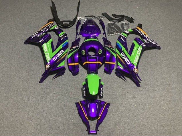 Kawasaki ZX10R Motorrad Verkleidung 2016-2020 - Lila Grun Trick Star Kobelco