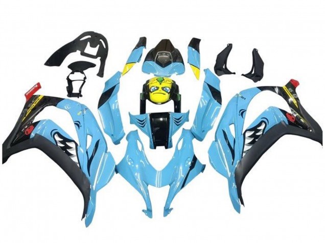 Kawasaki ZX10R Motorrad Verkleidung 2016-2020 - Hellblau Gelb Hai