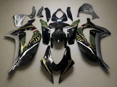 Kawasaki ZX10R Motorrad Verkleidung 2016-2020 - Glanzendes Schwarz Gold Bienenwabe