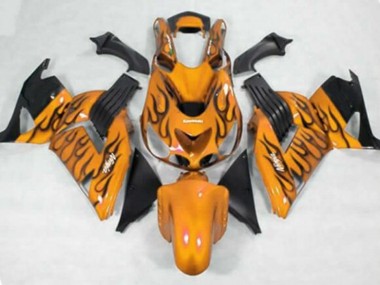 Kawasaki ZX14R ZZR1400 Motorrad Verkleidung 2006-2011 - Orange Schwarz Flamme