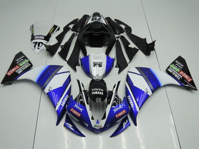 Yamaha YZF R1 Motorrad Verkleidung 2012-2014 - Weiss Blau Glanzendes Schwarz Volvo Fimer Yamalube