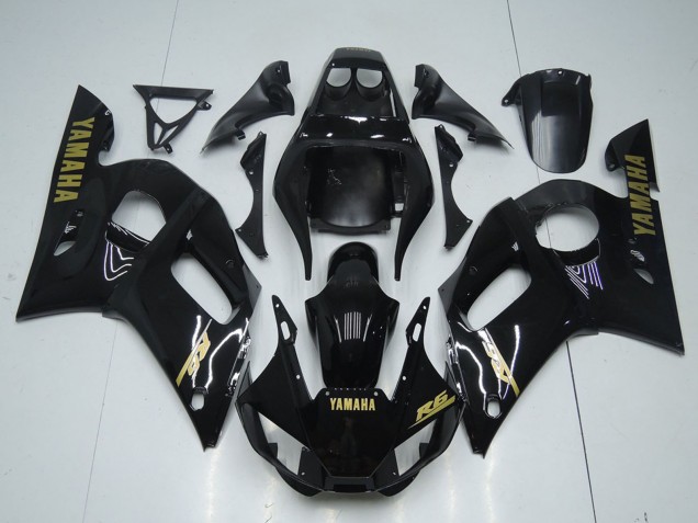 Yamaha YZF R6 Motorrad Verkleidung 1998-2002 - Glanzendes Schwarz Gold Aufkleber