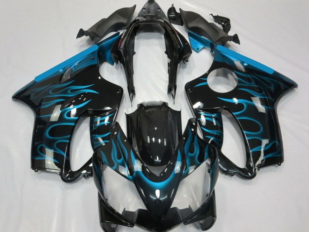 Honda CBR600 F4i Motorrad Verkleidung 2004-2007 - Glanzendes Schwarz Hellblau Flamme