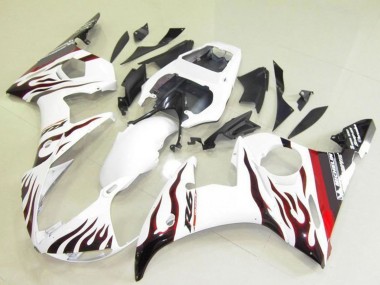 Yamaha YZF R6 Motorrad Verkleidung 2003-2004 - Weiss Rot Schwarz Flamme Michelin