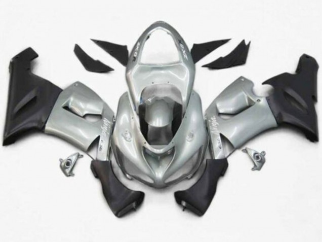 Kawasaki ZX6R Motorrad Verkleidung 2005-2006 - Silber Matt Schwarz