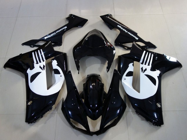 Kawasaki ZX6R Motorrad Verkleidung 2007-2008 - Schwarz Weiss Totenkopf