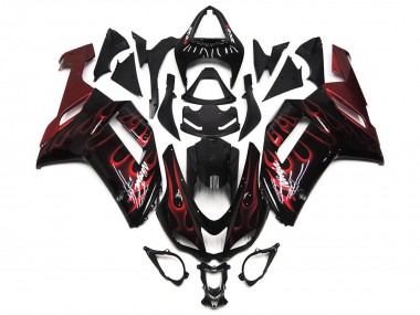 Kawasaki ZX6R Motorrad Verkleidung 2007-2008 - Schwarz Weiss Rot Flamme