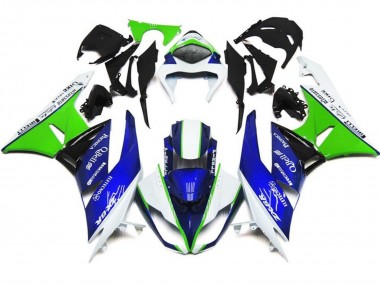 Kawasaki ZX6R Motorrad Verkleidung 2007-2008 - Weiss Blau Grun Schwarz