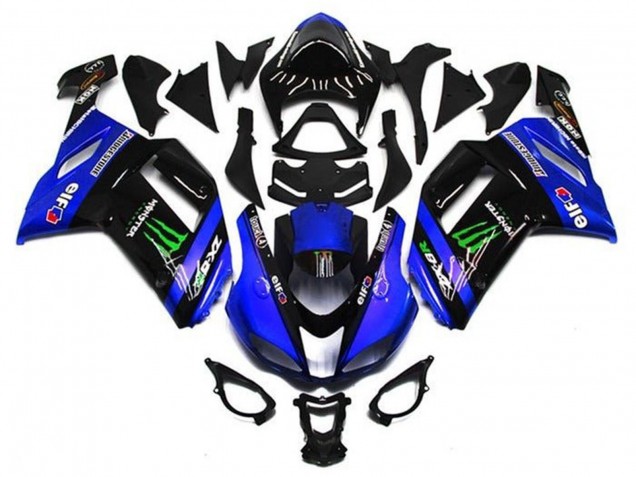 Kawasaki ZX6R Motorrad Verkleidung 2007-2008 - Blau Schwarz Grun Monster
