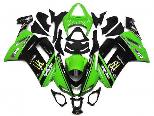Kawasaki ZX6R Motorrad Verkleidung 2007-2008 - Grun Schwarz Monster Elf