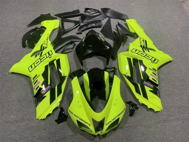 Kawasaki ZX6R Motorrad Verkleidung 2007-2008 - Neon Gelb Schwarz Icon