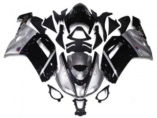 Kawasaki ZX6R Motorrad Verkleidung 2007-2008 - Silber Schwarz Elf