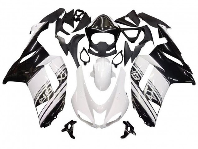 Kawasaki ZX6R Motorrad Verkleidung 2007-2008 - Weiss Schwarz Silber Streifen