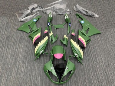 Kawasaki ZX6R Motorrad Verkleidung 2009-2012 - Gelb Rosa Matt Grun Hai