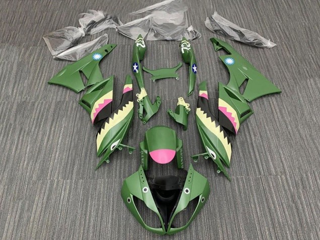 Kawasaki ZX6R Motorrad Verkleidung 2009-2012 - Gelb Rosa Matt Grun Hai