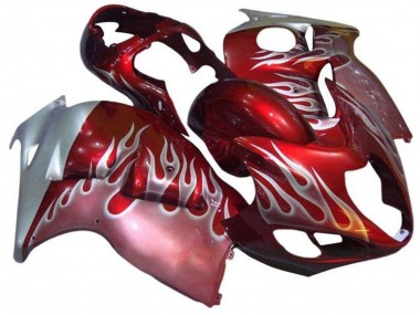 Suzuki GSXR 1300 Hayabusa Motorrad Verkleidung 1996-2007 - Rot Silber Flamme