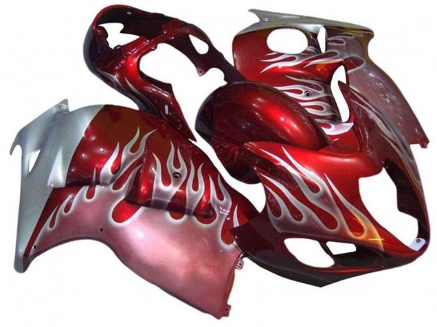 Suzuki GSXR 1300 Hayabusa Motorrad Verkleidung 1996-2007 - Rot Silber Flamme